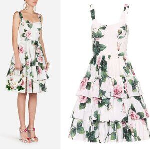 Dolce & Gabbana Tropical Rose Floral Tiered Bustier Dress 44 8